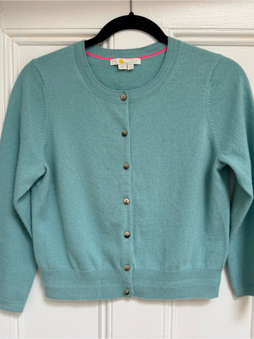 Boden Seafoam Green Cashmere Crewneck Cardigan Cropped Sweater, size M
